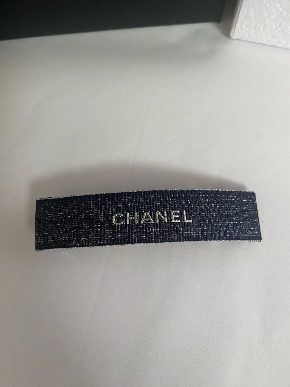 CHANEL Ribbon Navy Shimmer French Barrette